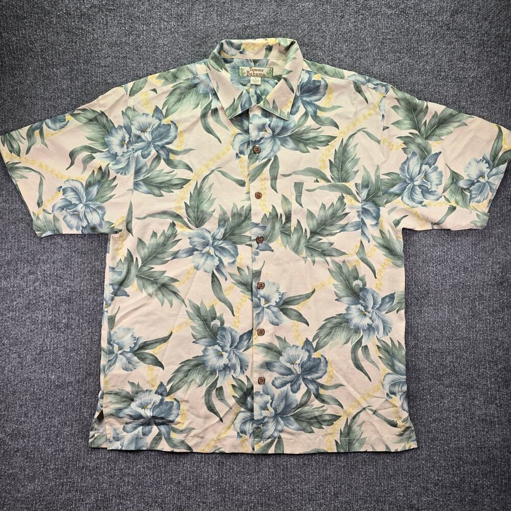 Tommy Bahama Shirt Mens Medium Silk Short Sleeve Floral Camp Tropical Beach